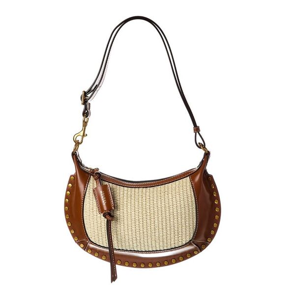 Isabel Marant Oskan Moon Raffia & Leather Hobo Bag Brown